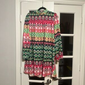 Colorful knee length swing dress - M